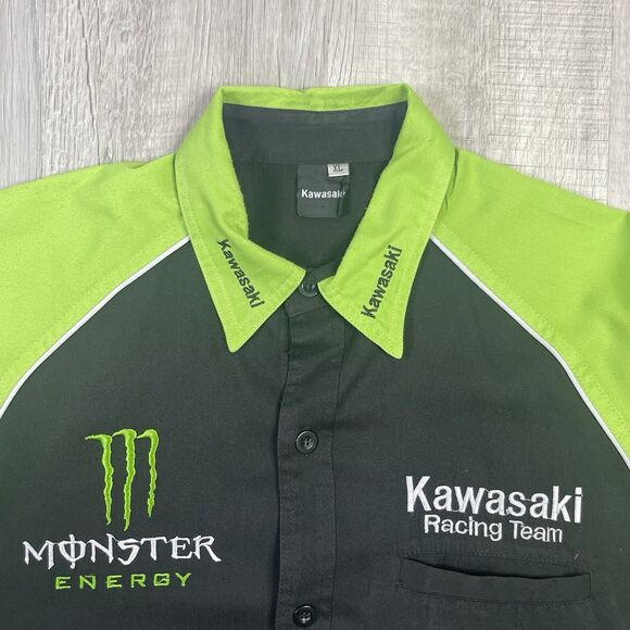 Kawasaki Monster Pro Racing Shirt Size XL Extra Large Button Down Green Black N - Picture 5 of 14